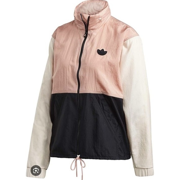 Adidas Originals Colorblock Windbreaker Jacket Pink Black Cream Women's S NWT - Picture 3 of 12